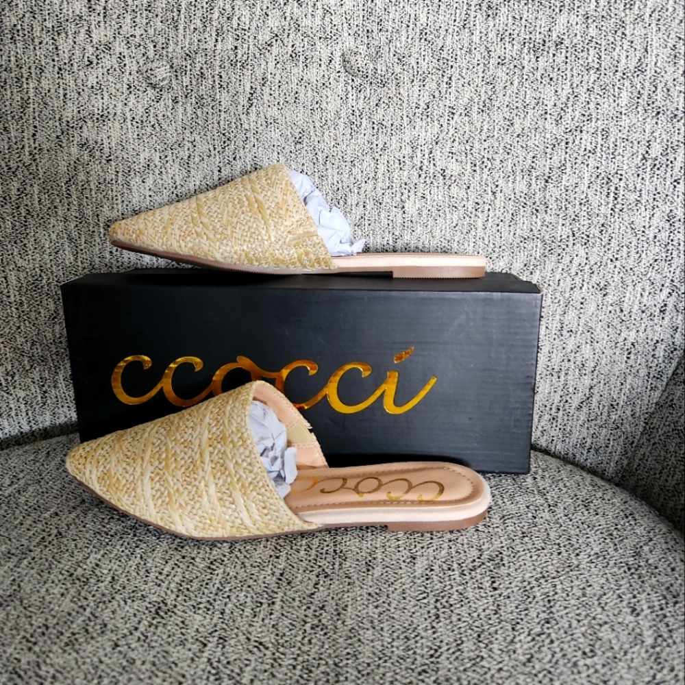 Ccocci Tan Mules Woven Texture Slip-On